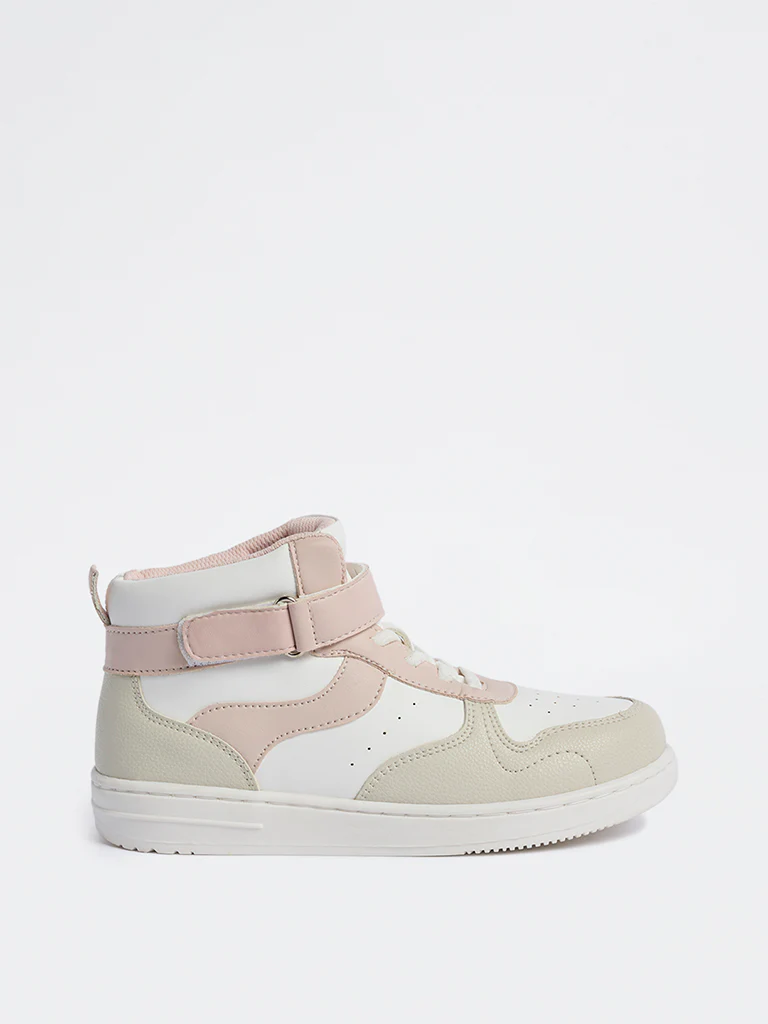 Yellow Pink Perforated Lace-Up Sneakers