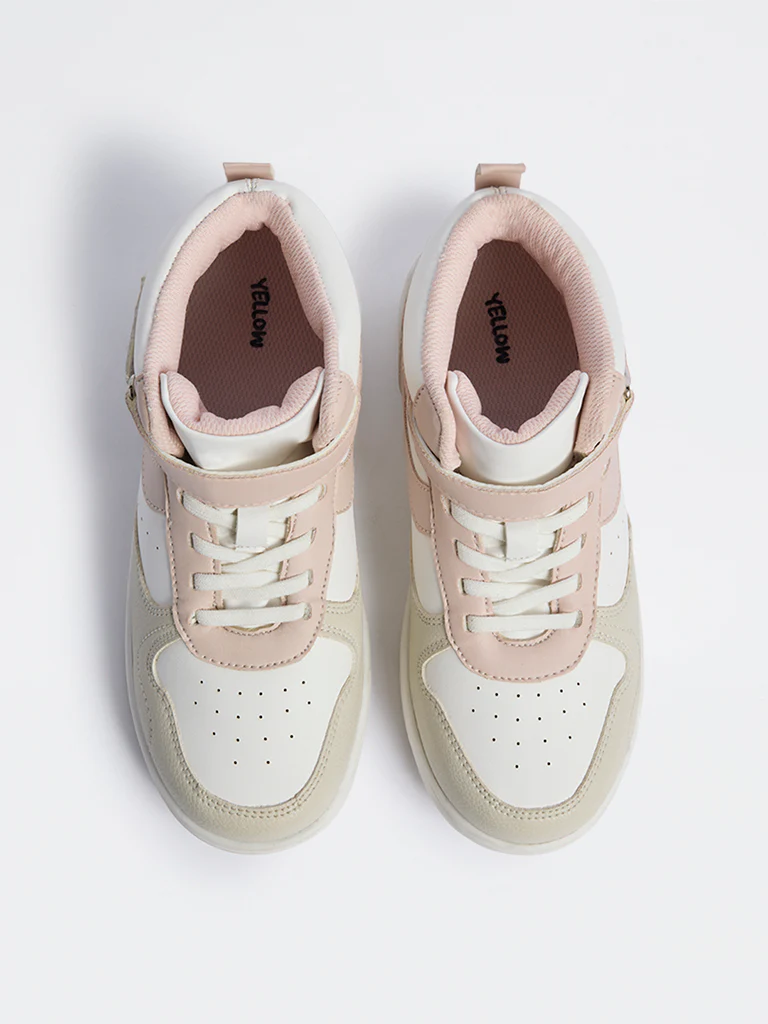 Yellow Pink Perforated Lace-Up Sneakers - Image 2