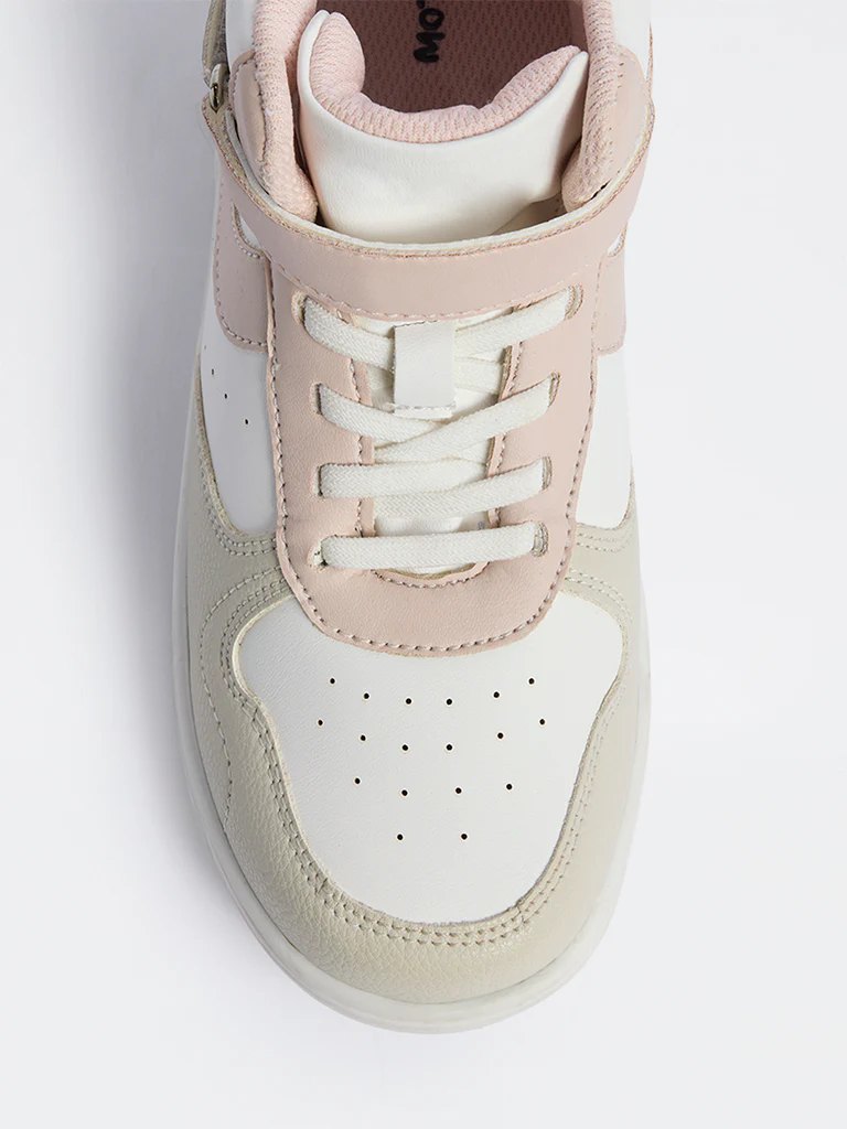 Yellow Pink Perforated Lace-Up Sneakers - Image 3