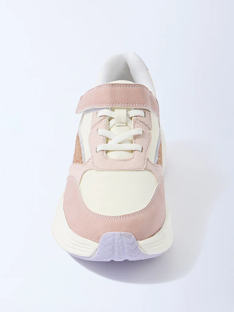 Yellow Pink Sparkle-Detailed Lace-Up Sneakers - Image 3