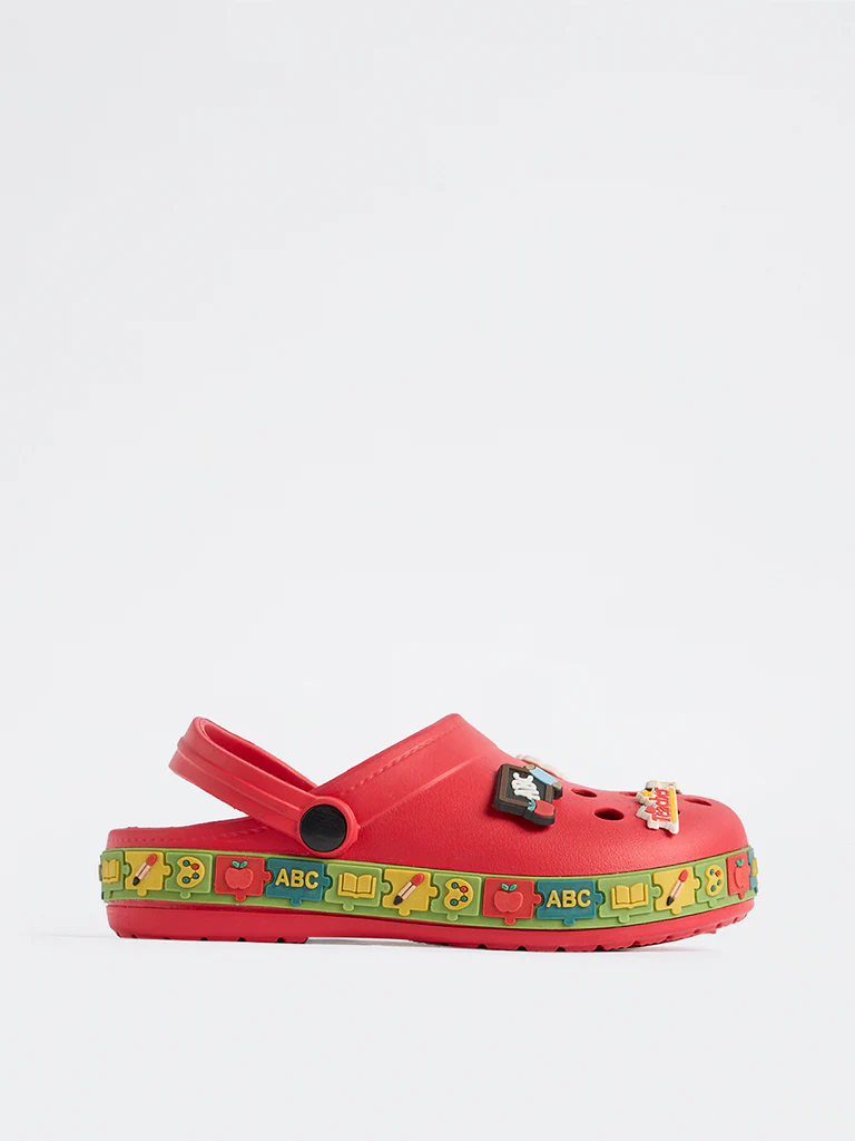 Yellow Red Applique-Detailed Clogs