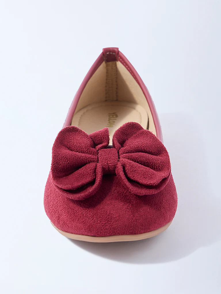 Yellow Red Bow-Detailed Suede Ballerinas - Image 3