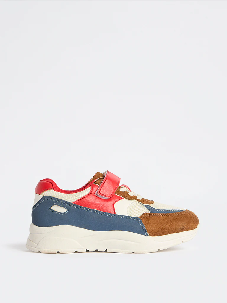 Yellow Red Colour-Block Velcro-Strap Sneakers