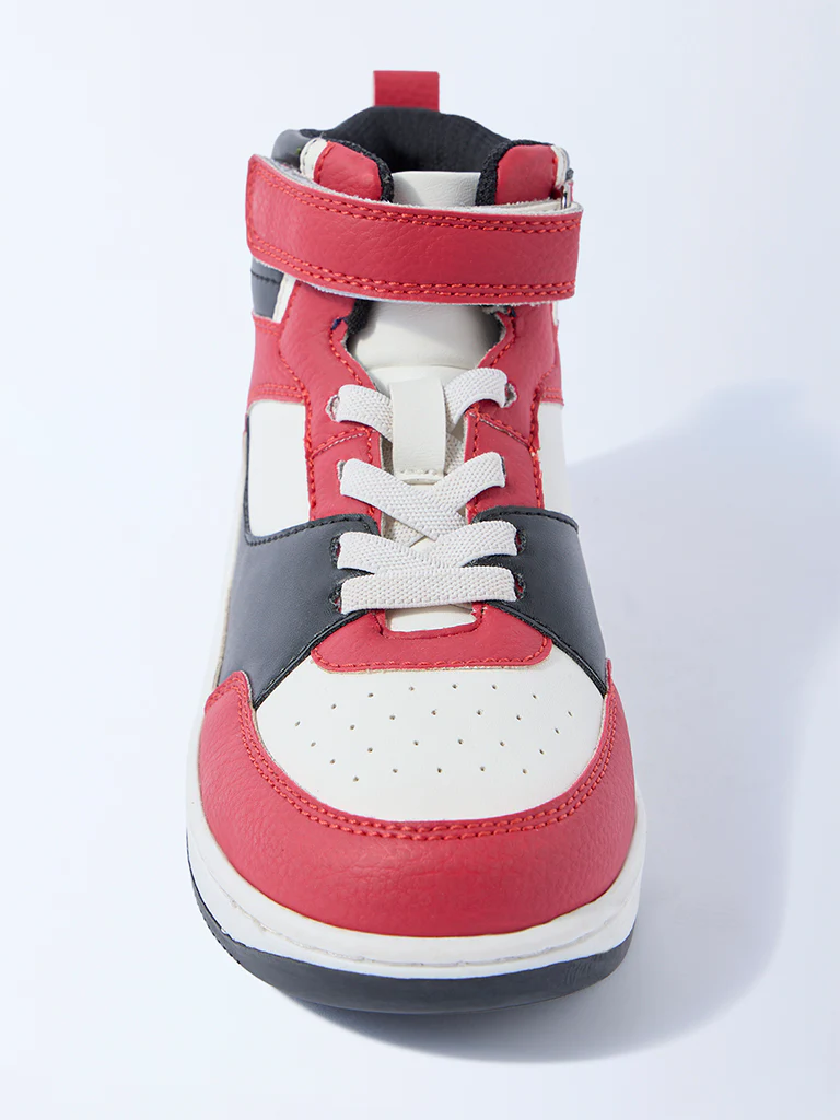 Yellow Red Colour-Blocked High-Top Boots - Image 3