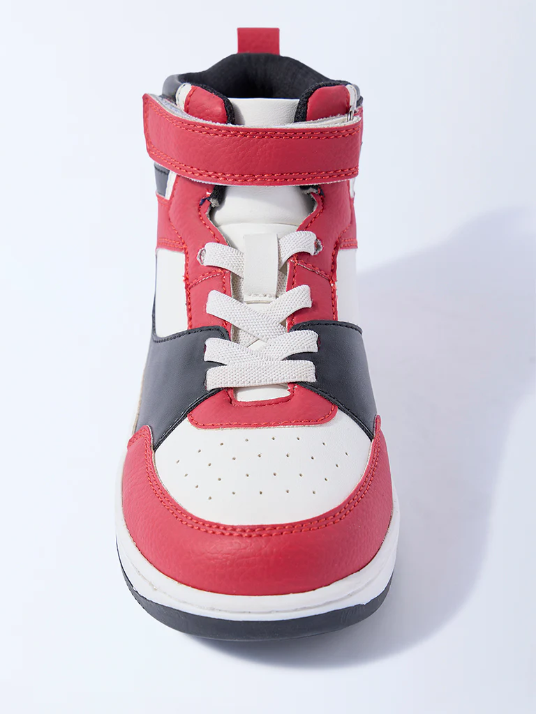 Yellow Red Perforated High-Top Sneakers - Image 3