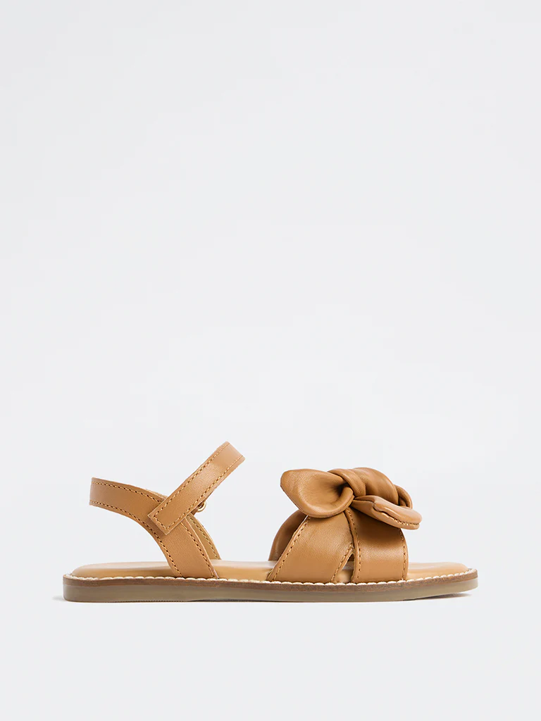 Yellow Tan Bow-Design Sandals