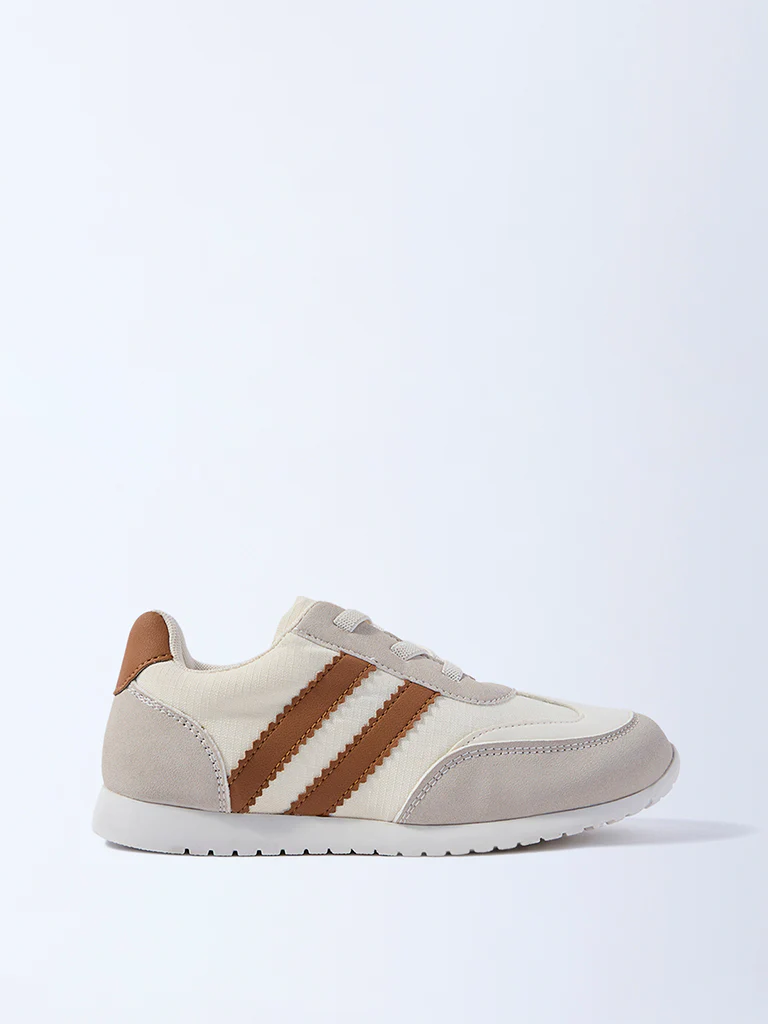 Yellow Tan Colour-Blocked Lace-Up Sneakers