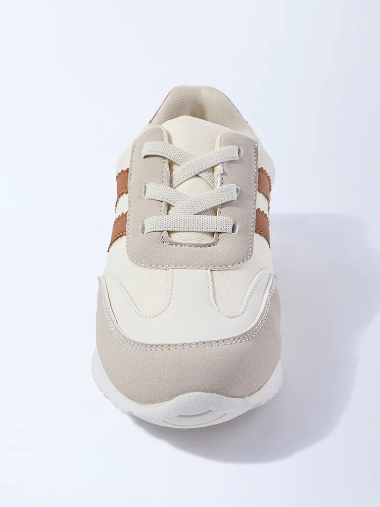 Yellow Tan Colour-Blocked Lace-Up Sneakers - Image 3