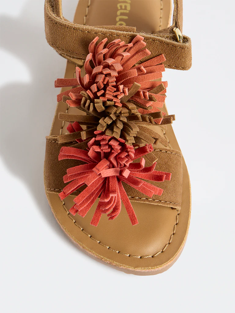 Yellow Tan Fringe Design Sandals - Image 3