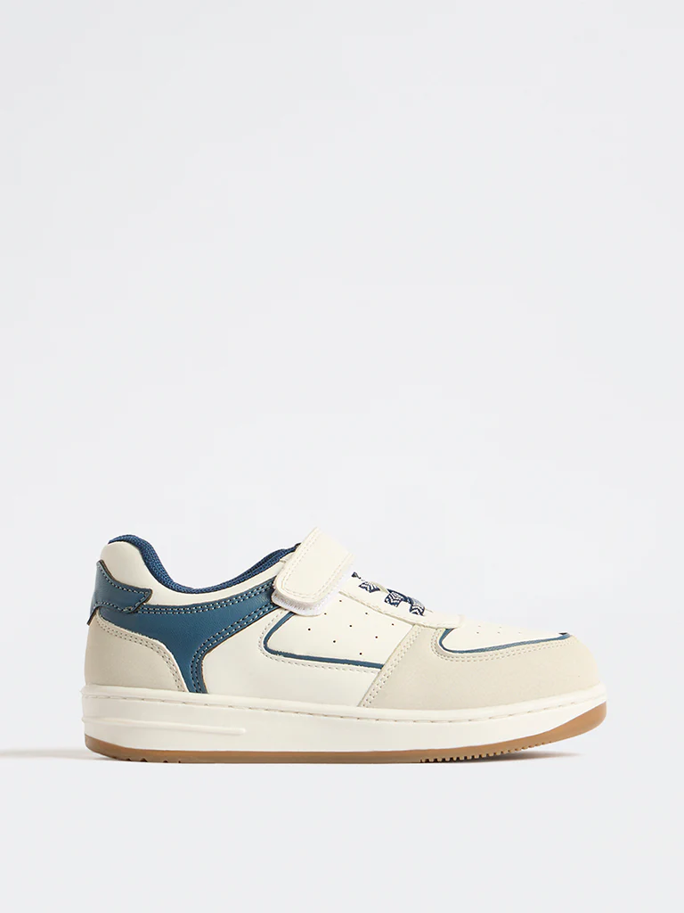 Yellow White Colour-Blocked Perforated Lace-Up Sneakers