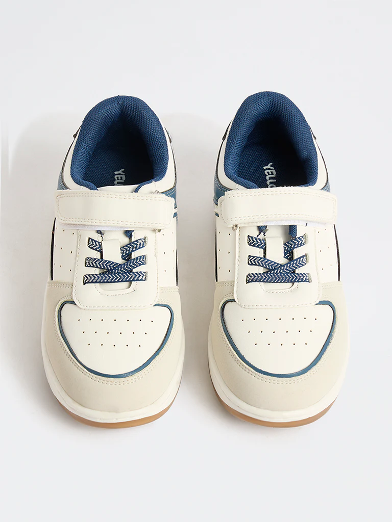 Yellow White Colour-Blocked Perforated Lace-Up Sneakers - Image 2