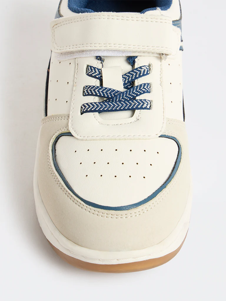 Yellow White Colour-Blocked Perforated Lace-Up Sneakers - Image 3