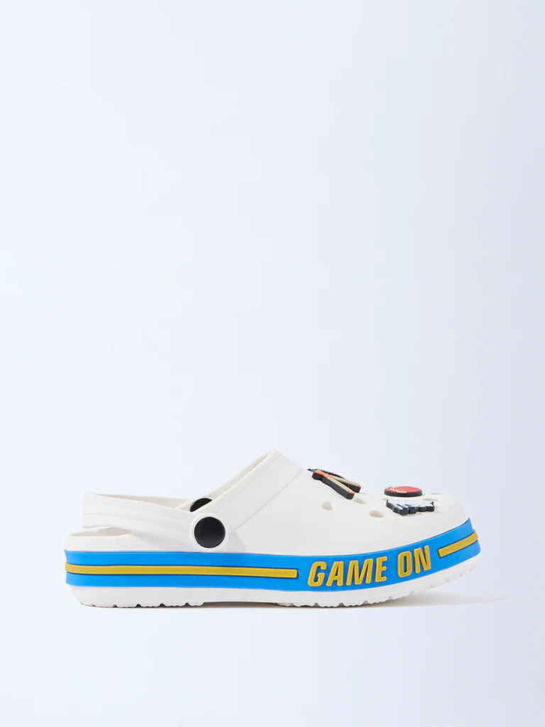 Yellow White Cricket-Themed Clogs