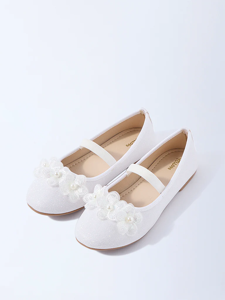 Yellow White Floral Detailed Mary Jane Shoes - Image 2