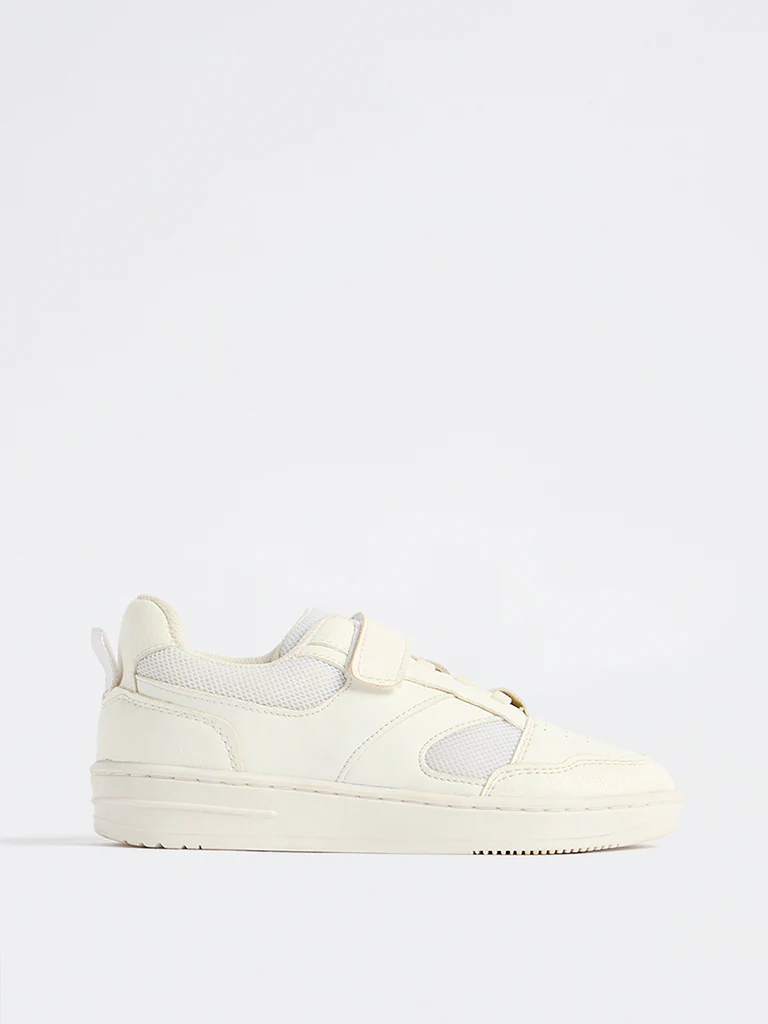 Yellow White Perforated Lace-Up Sneakers