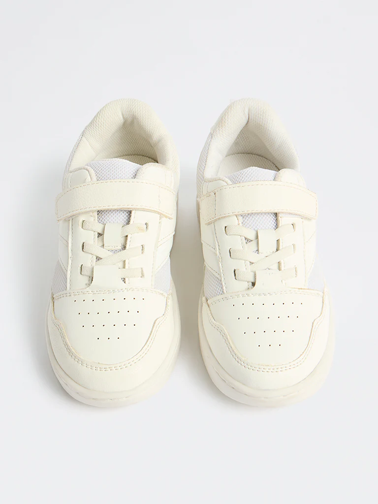 Yellow White Perforated Lace-Up Sneakers - Image 2