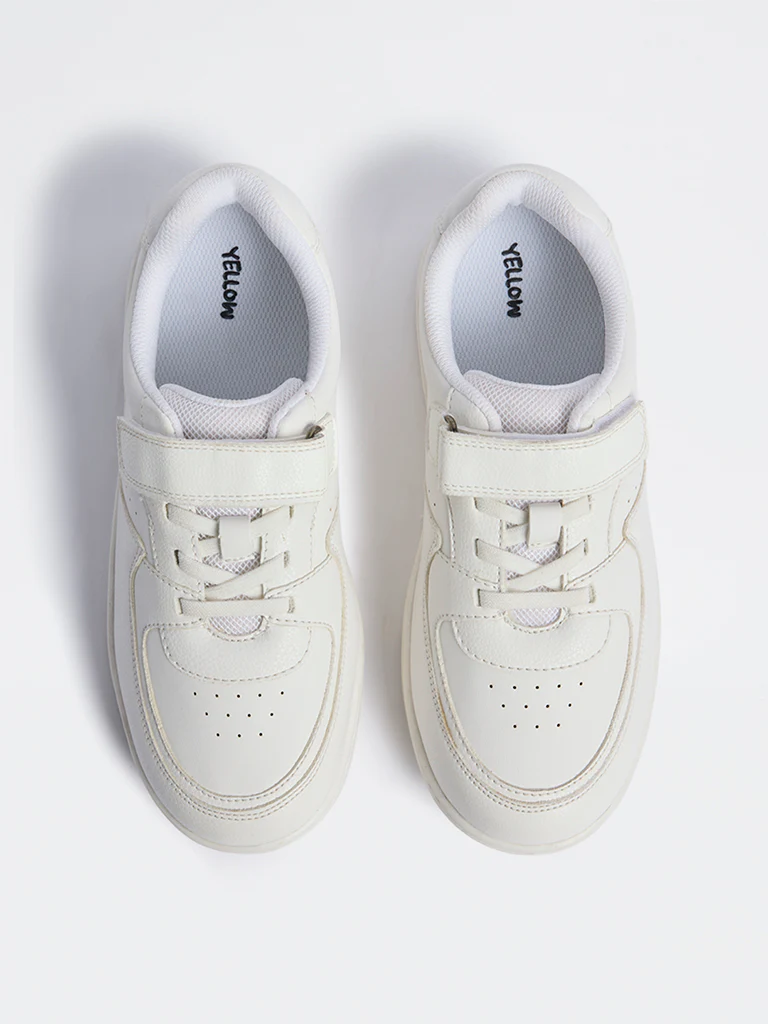 Yellow White Perforated Lace-Up Sneakers - Image 2