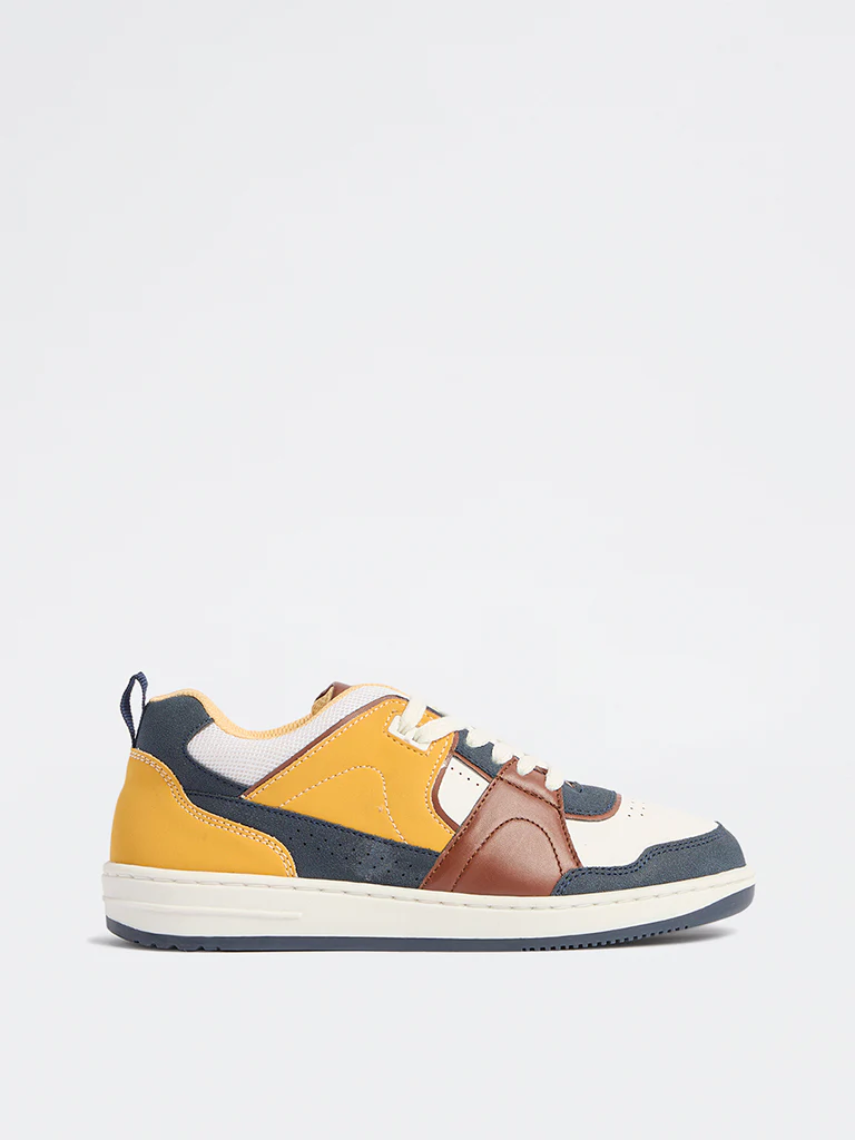 Yellow Yellow Colour-Block Lace-Up Sneakers