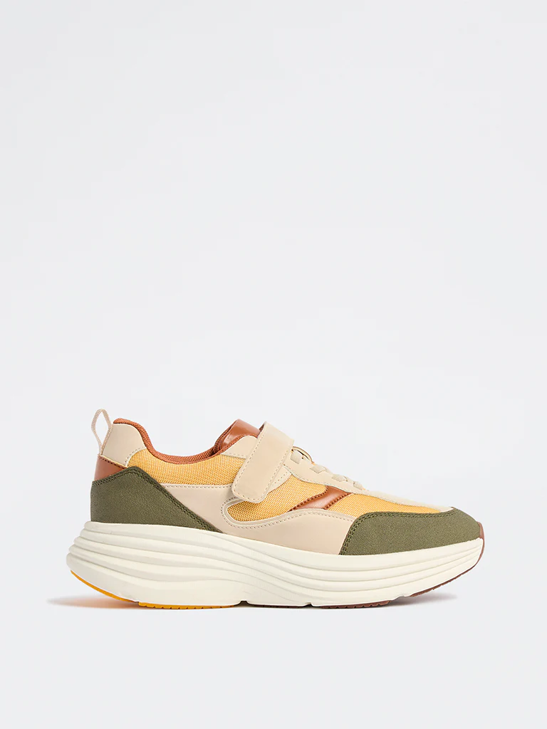 Yellow Colour-Block Lace-Up Sneakers