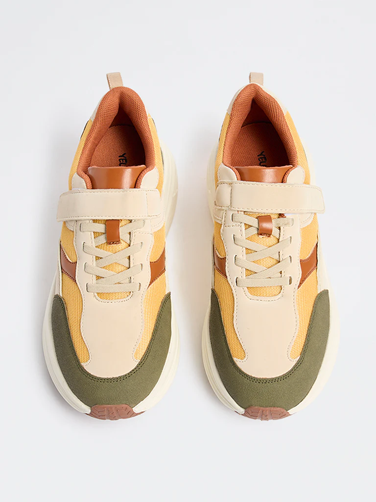 Yellow Colour-Block Lace-Up Sneakers - Image 2