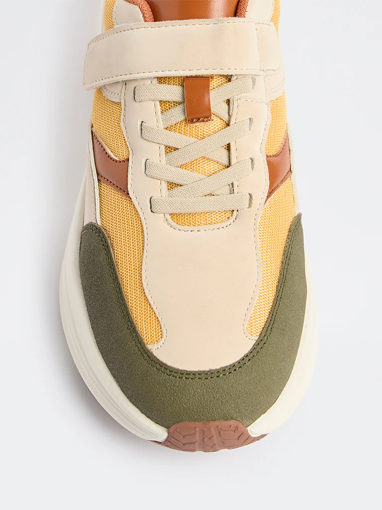 Yellow Colour-Block Lace-Up Sneakers - Image 3