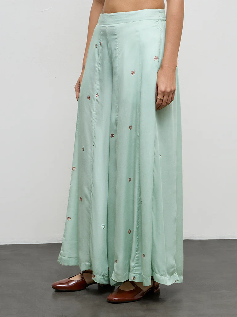 Zuba Aqua Floral Printed Palazzos