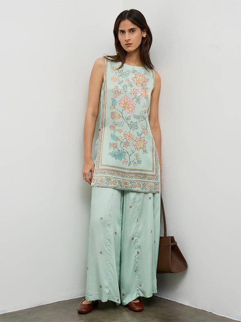 Zuba Aqua Floral Printed Straight Kurta - Image 2