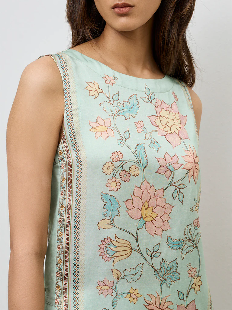 Zuba Aqua Floral Printed Straight Kurta - Image 3