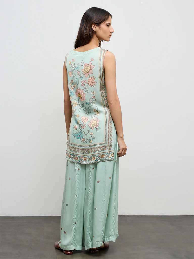 Zuba Aqua Floral Printed Straight Kurta - Image 4