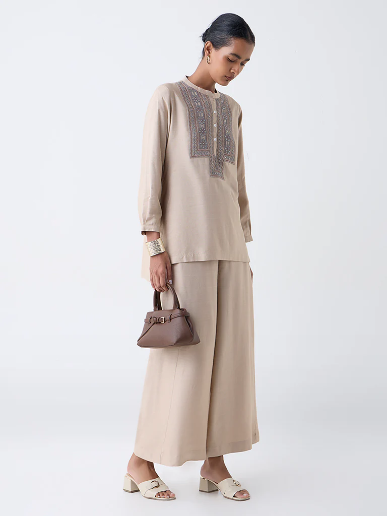 Zuba Beige Embroidered Tunic - Image 2