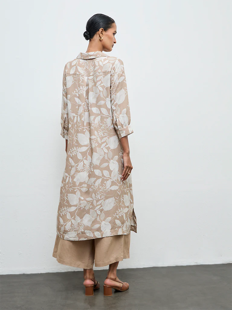 Zuba Beige Floral A-Line Kurta - Image 4