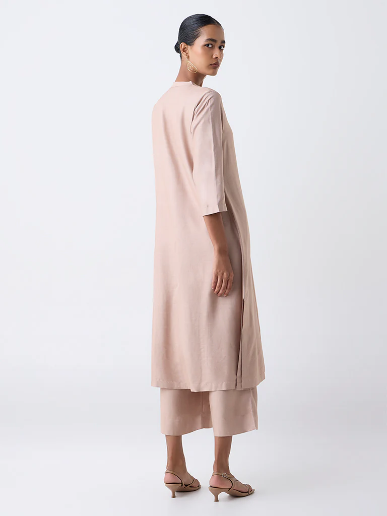 Zuba Beige Floral Printed A-Line Kurta - Image 4