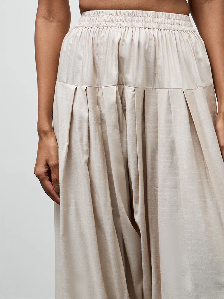 Zuba Beige Solid Cotton-Blend Pants - Image 3
