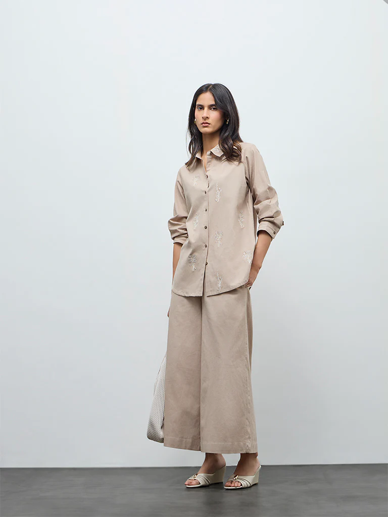 Zuba Beige Solid Palazzos - Image 2