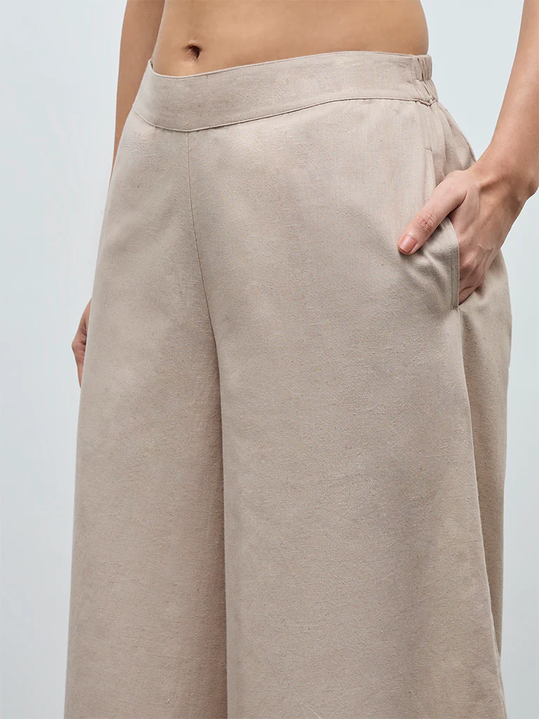 Zuba Beige Solid Palazzos - Image 3