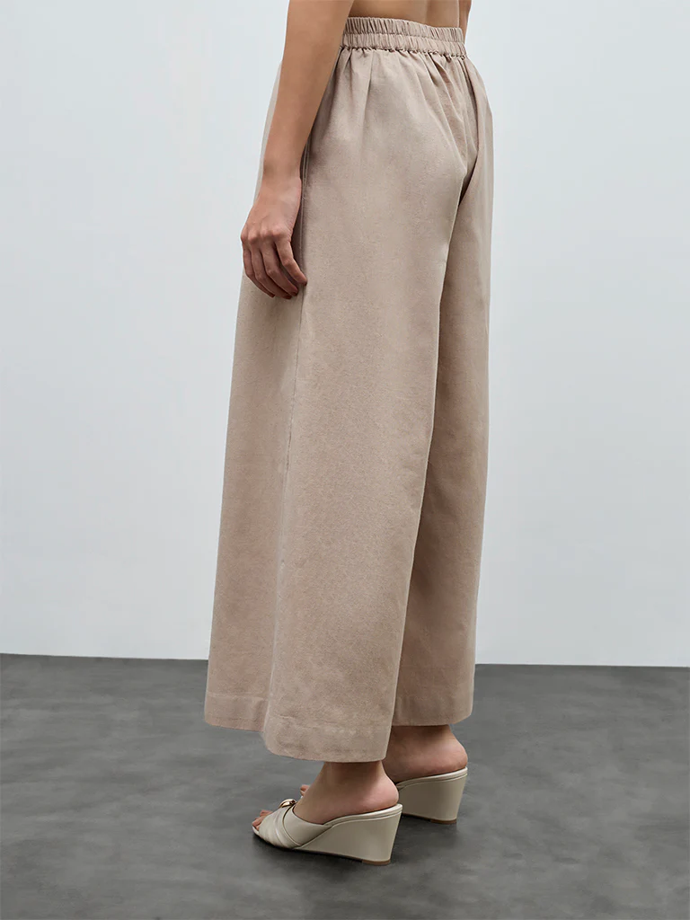 Zuba Beige Solid Palazzos - Image 4