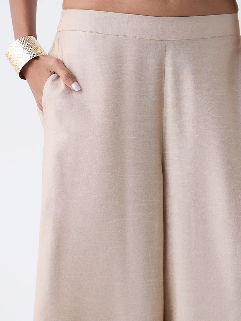 Zuba Beige Solid Pants - Image 3
