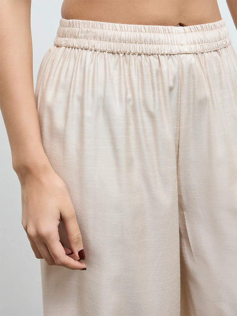 Zuba Beige Solid Pants - Image 3