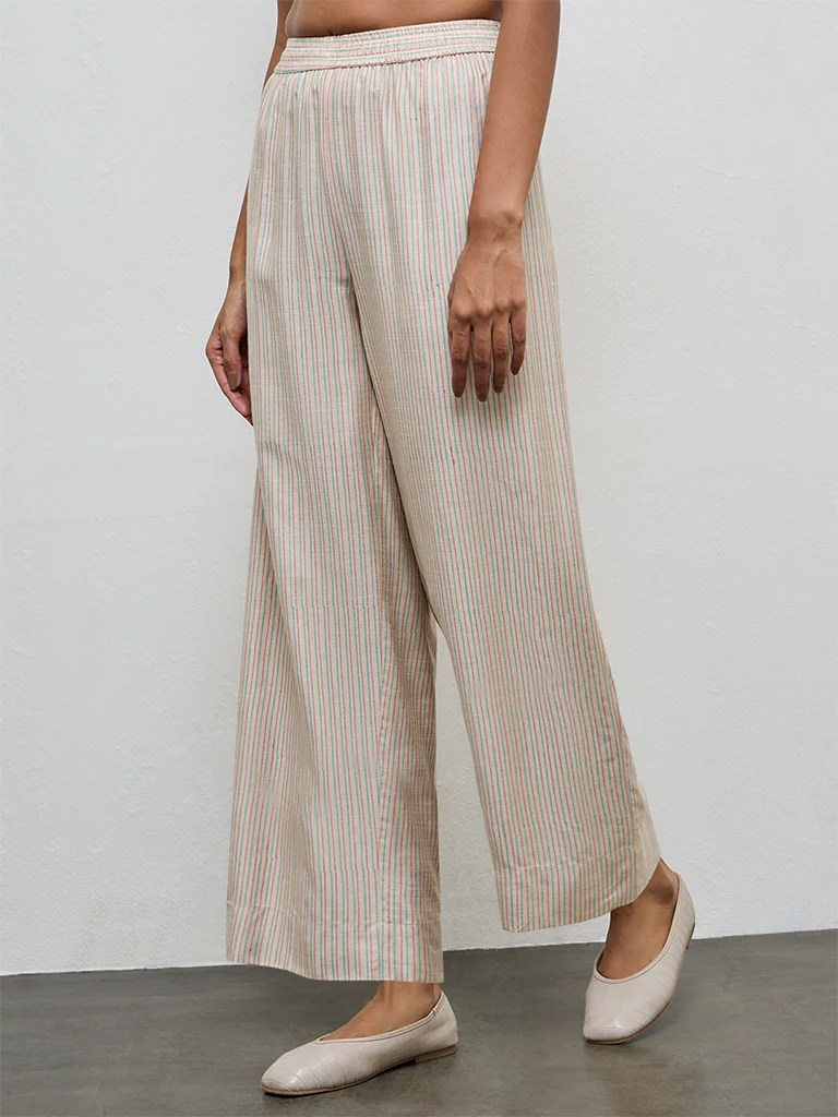 Zuba Beige Stripe Printed Pants