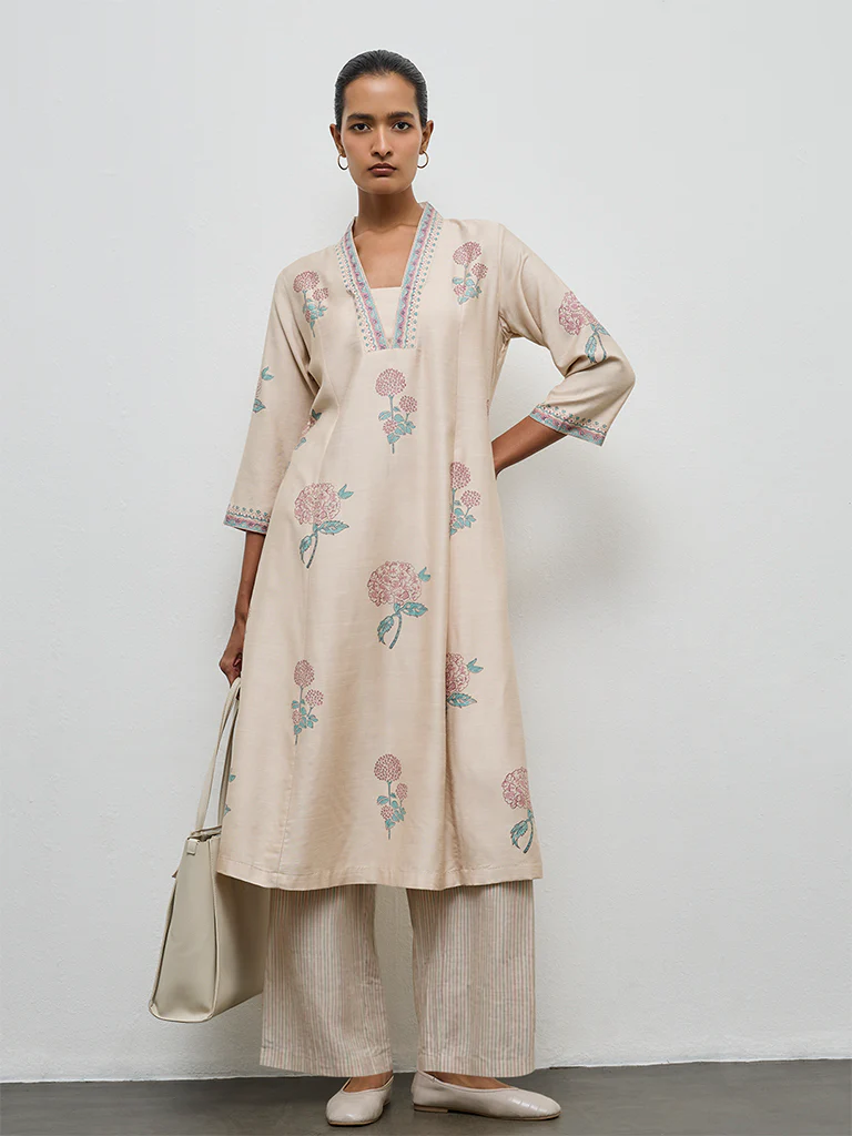 Zuba Beige Stripe Printed Pants - Image 2
