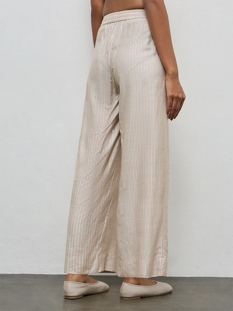 Zuba Beige Stripe Printed Pants - Image 4