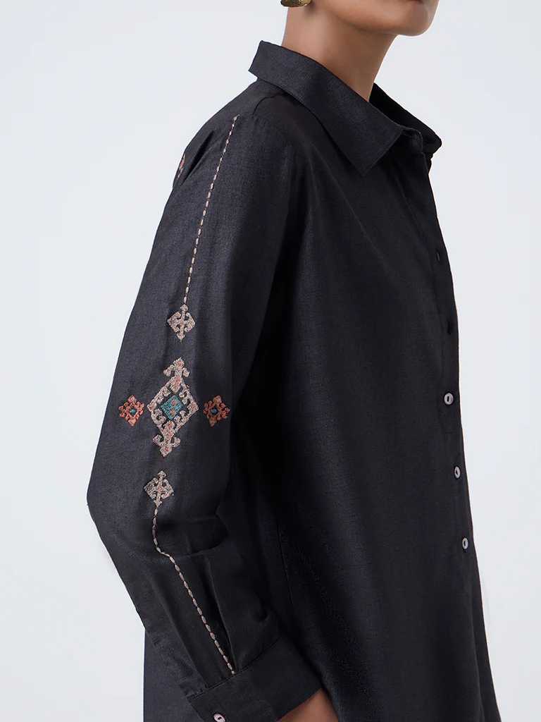 Zuba Black Embroidered Tunic - Image 3