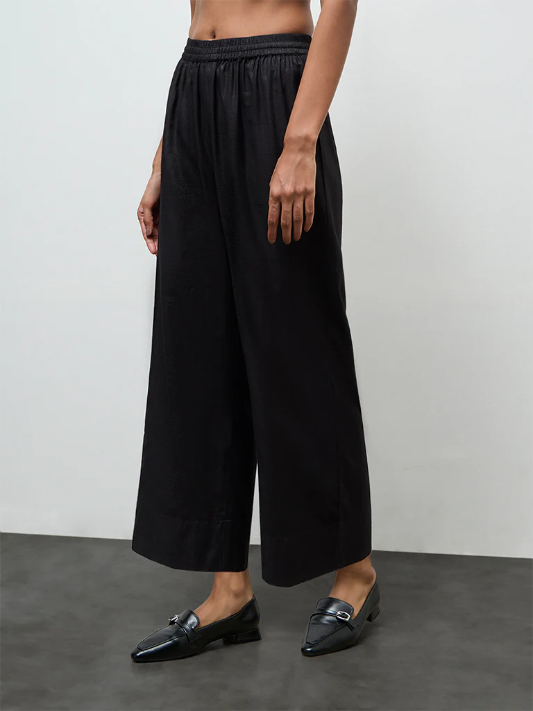 Zuba Black Solid Silk Blend Pants
