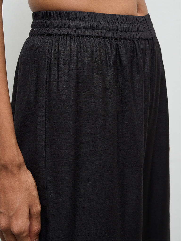 Zuba Black Solid Silk Blend Pants - Image 3