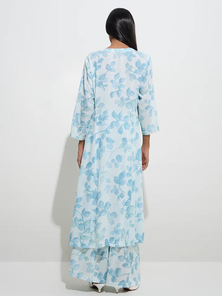 Zuba Blue Botanical Design A-Line Kurta - Image 4