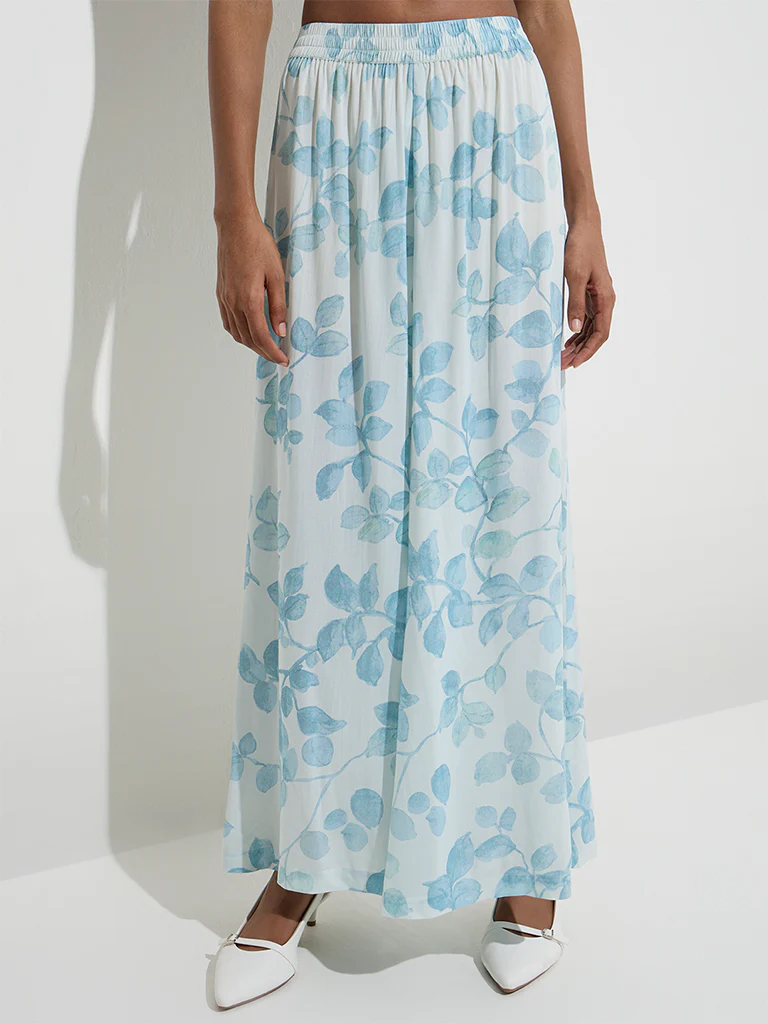Zuba Blue Botanical Printed Palazzos - Image 2