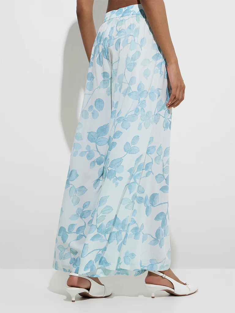 Zuba Blue Botanical Printed Palazzos - Image 4