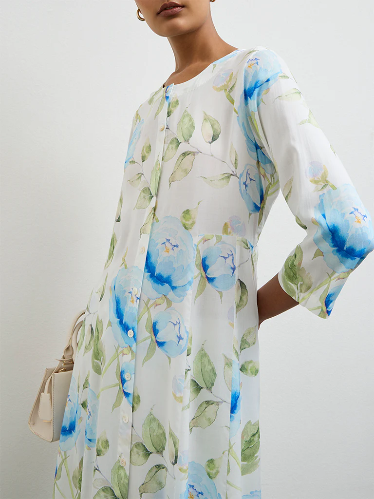 Zuba Blue Floral Printed Palazzos - Image 3