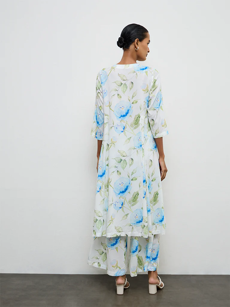 Zuba Blue Floral Printed Palazzos - Image 4