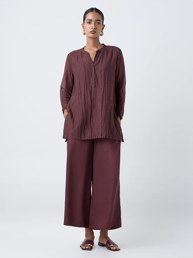 Zuba Brown Crinkle-Textured Cotton-Blend Tunic